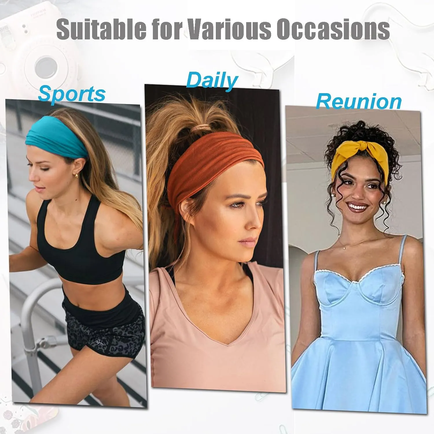 6 Pieces Knotted Headbands Adjustable Stretchy Women Headbands African Wide Hair Wrap Extra Turban Head Bands for Lady Large Sport Workout Stretch Non-slip Big Hair Bands