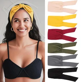 6 Pieces Knotted Headbands Adjustable Stretchy Women Headbands African Wide Hair Wrap Extra Turban Head Bands for Lady Large Sport Workout Stretch Non-slip Big Hair Bands