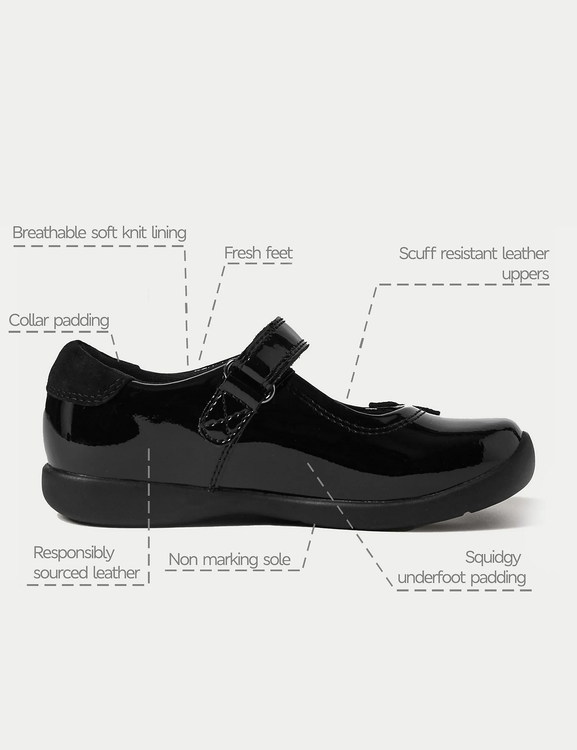 Children's patent leather school shoes (8 small - 1 large) Marks & Spencer black