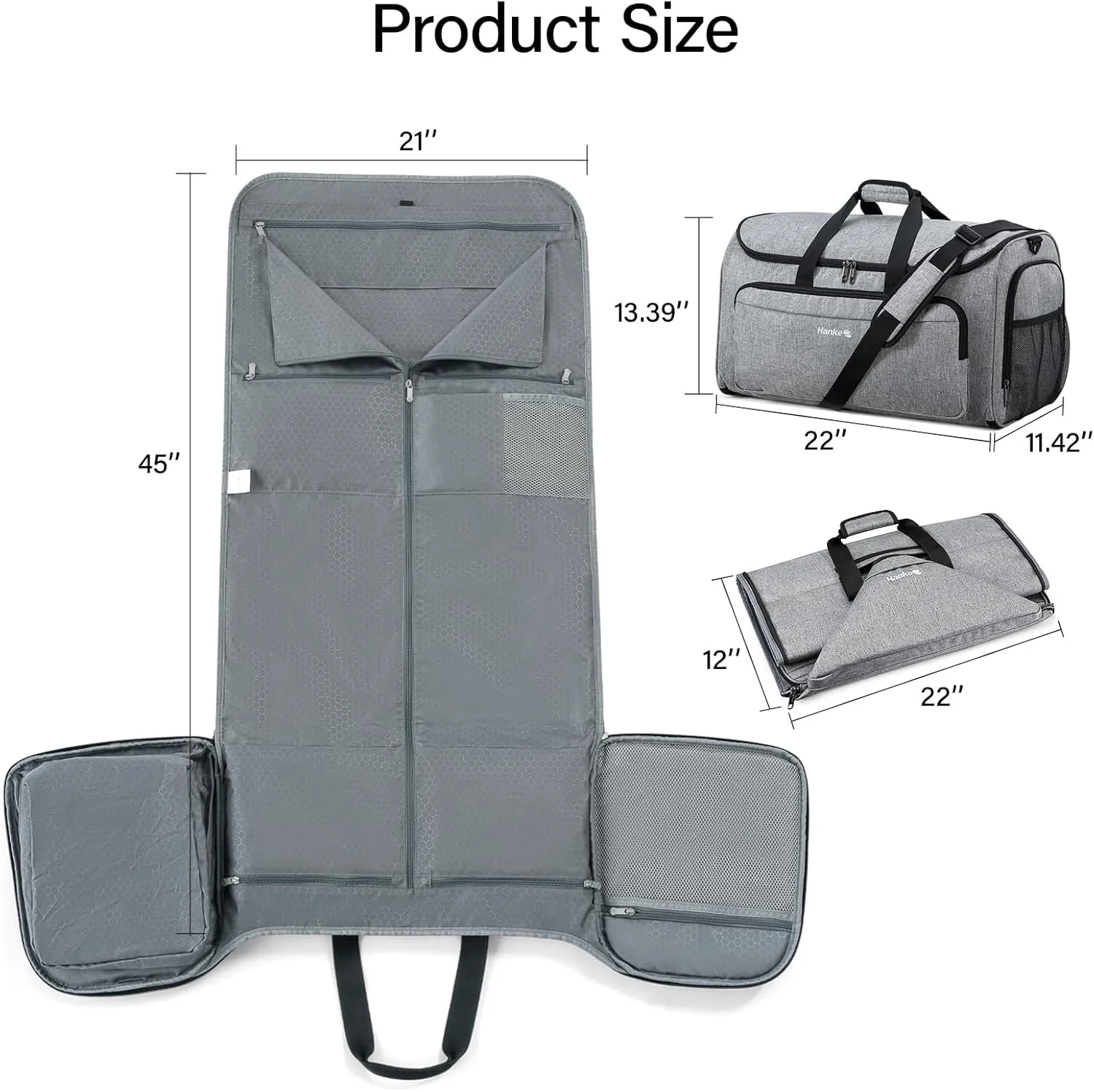 Hanke Carry on Garment Bags for Travel,Convertible Duffle Bag Luggage Bag Weekend Bag with Shoe Compartment,2 in 1 Hanging Suitcase Suit Bag for Men Women,Light Grey