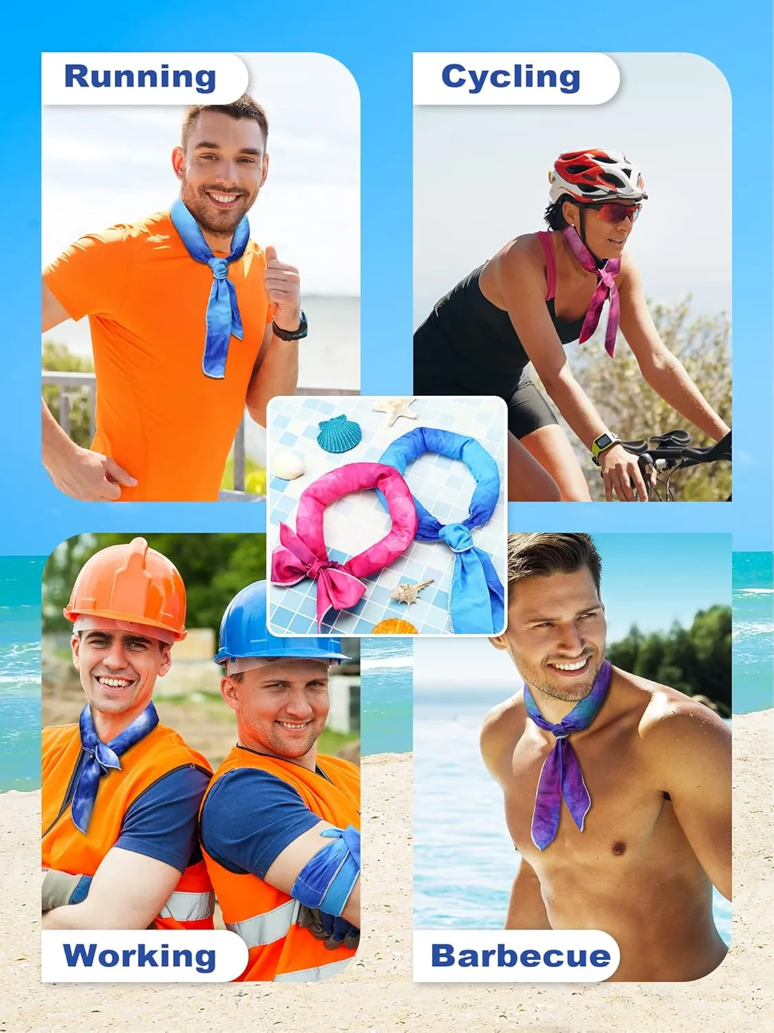 Janmercy 10 Pcs Tie Dye Cooling Neck Wraps Cooling Scarf Ice Bandanas Summer for Men Women Camping Running Outdoor Sports