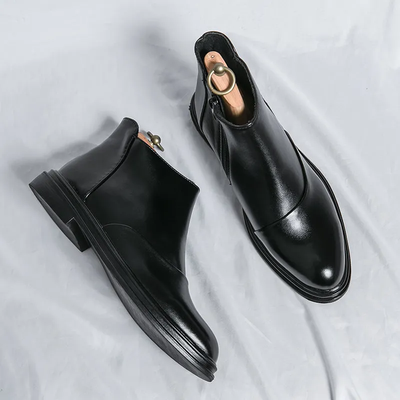 Martin Boots High Top Pointed Leather Shoes Slip-resistant Side-Zippered Dress Boots | 8823