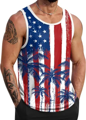 Mens Hawaiian Beach Tank Tops Summer Vacation Muscle Top Graphic Sleeveless Shirts (S-3XL)