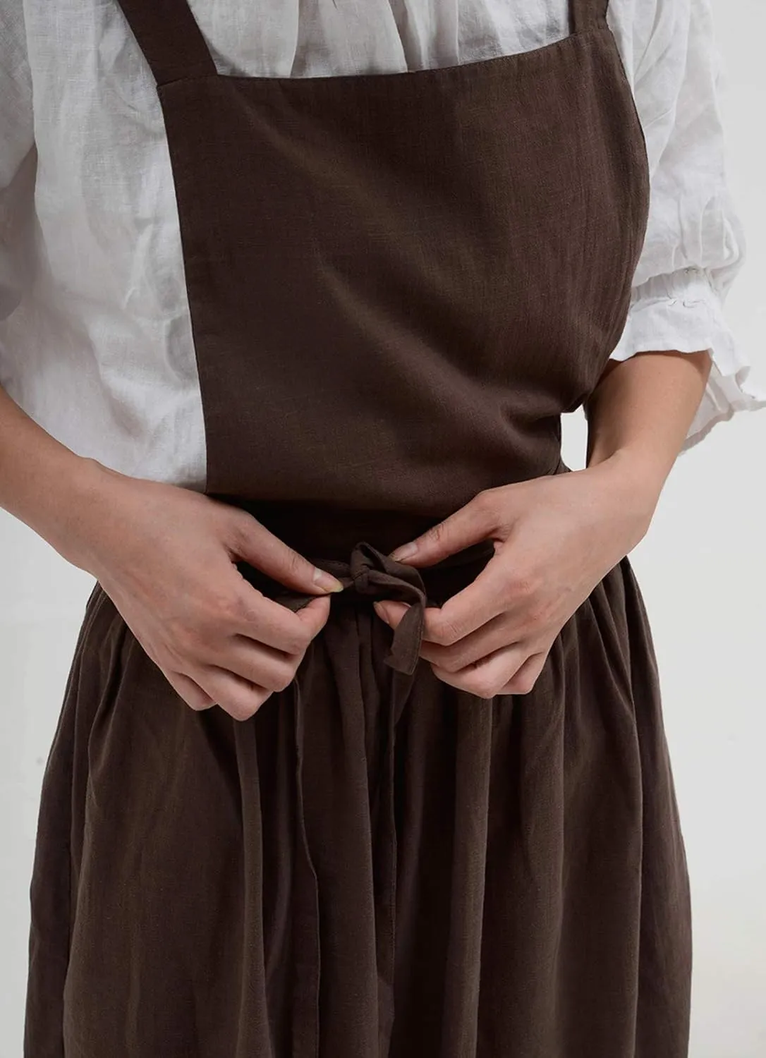 Pleated Cotton Long Apron X Back Kitchen Garden Florist Work Clothes Bib Dress